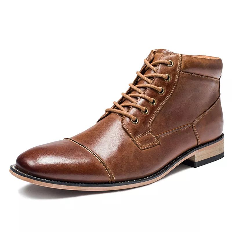 Herenlaarzen Klassieke Lederen Casual Hoge Schoenen Herfst Winter Chukka Enkellaars - Zwart