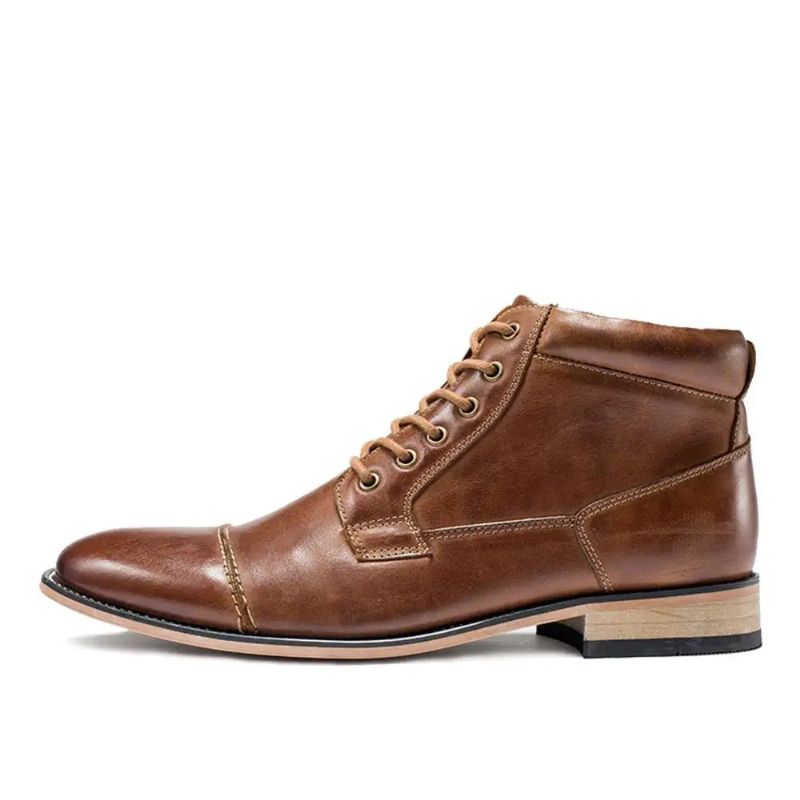 Herenlaarzen Klassieke Lederen Casual Hoge Schoenen Herfst Winter Chukka Enkellaars - Zwart