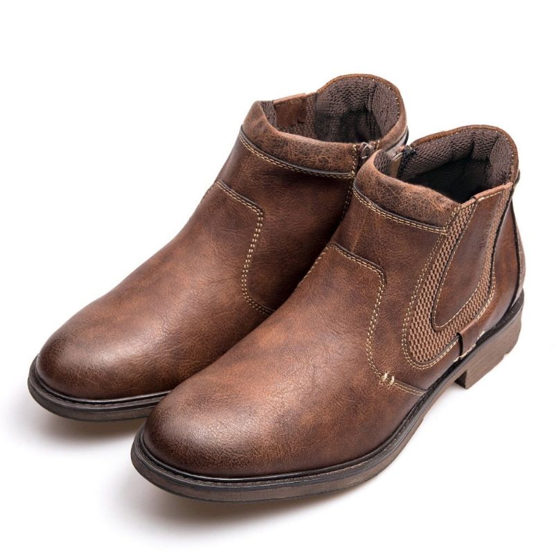 Herenlaarzen Leer Herfst Winter Vintage Stijl Enkel Korte Chelsea Boot Herenschoenen - Zwart