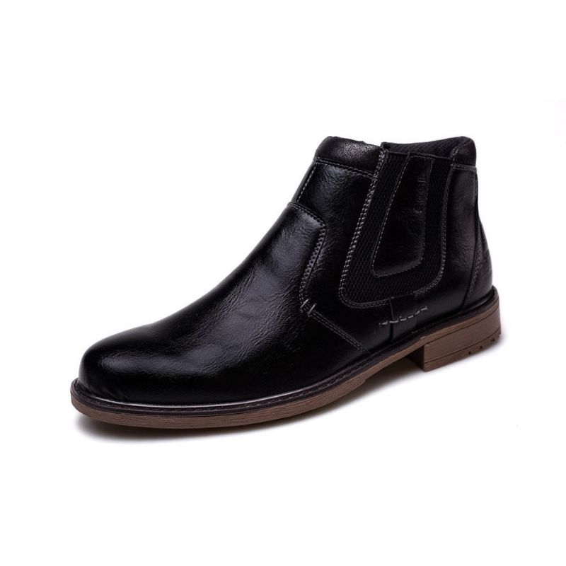 Herenlaarzen Leer Herfst Winter Vintage Stijl Enkel Korte Chelsea Boot Herenschoenen - Zwart