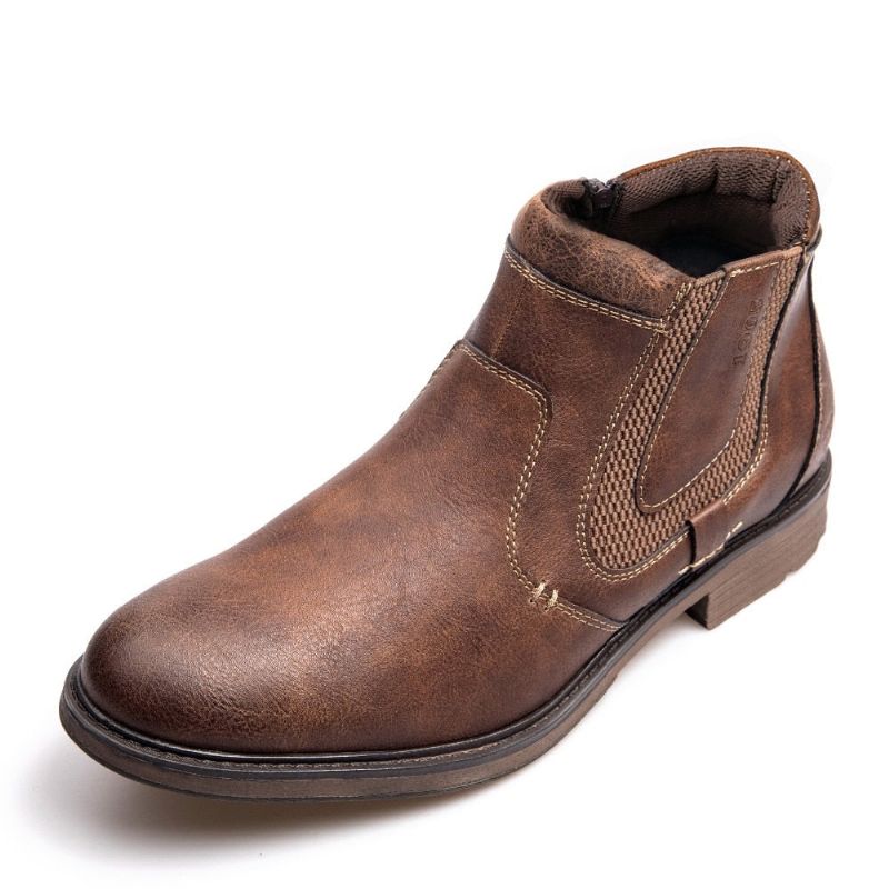 Herenlaarzen Leer Herfst Winter Vintage Stijl Enkel Korte Chelsea Boot Herenschoenen - Zwart