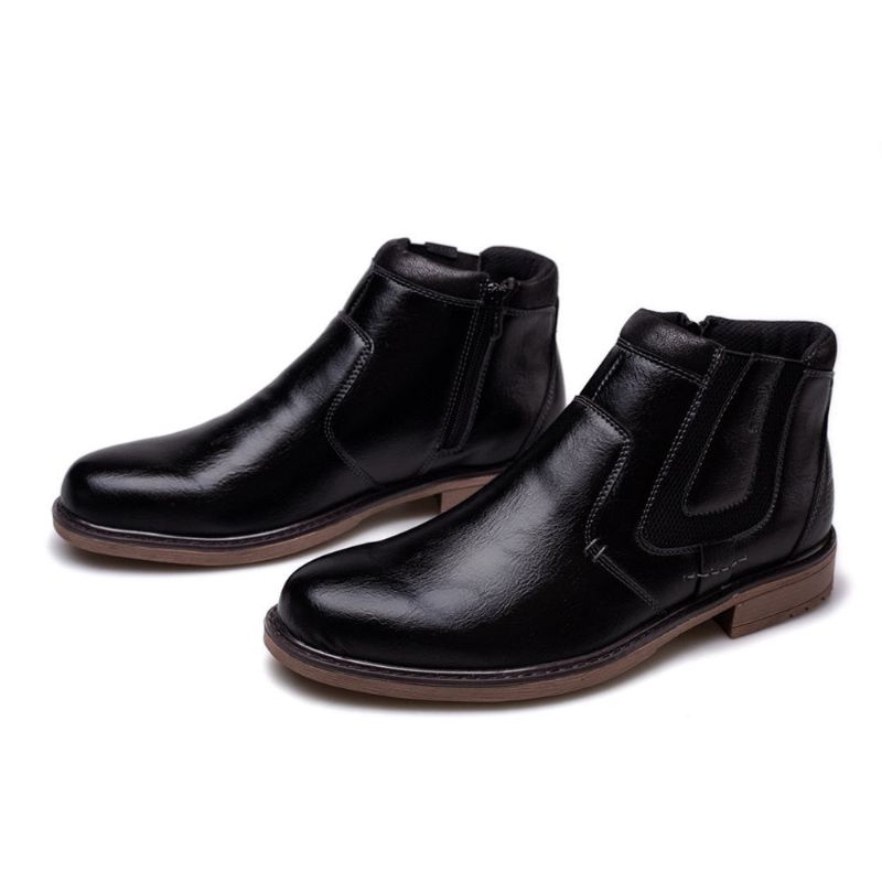 Herenlaarzen Leer Herfst Winter Vintage Stijl Enkel Korte Chelsea Boot Herenschoenen - Zwart