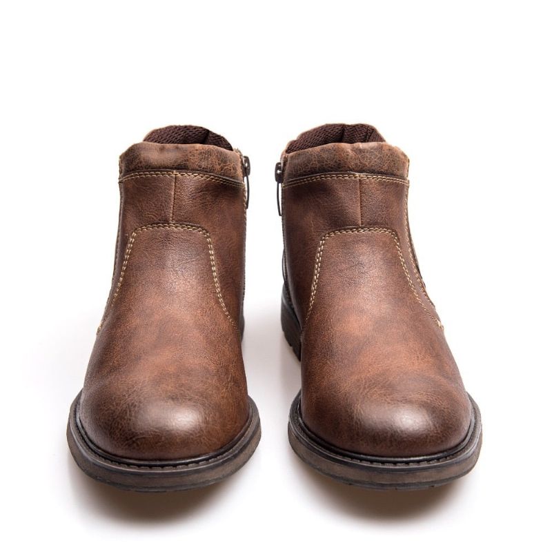 Herenlaarzen Leer Herfst Winter Vintage Stijl Enkel Korte Chelsea Boot Herenschoenen - Zwart