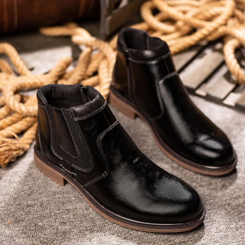 Herenlaarzen Leer Herfst Winter Vintage Stijl Enkel Korte Chelsea Boot Herenschoenen - Zwart