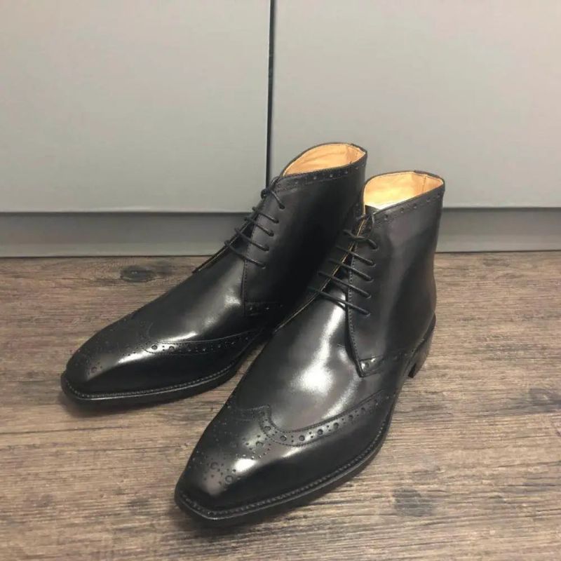 Laars Met Wollen Binnenkant Volledige Brogues Leren Zool Schoen Volnerf Kalfsleer Heren - Zwart