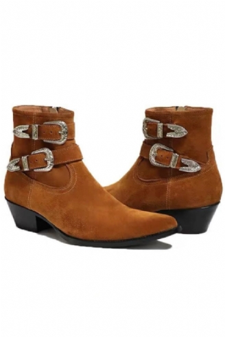 Metal Punk Dubbele Riem Wedge Luxe Heren Lederen Laarzen 5cm Hak Op Maat Gemaakte Handgemaakte Slim Fit Chelsea Boots