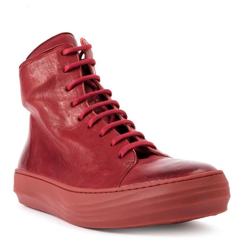 Retro Handgemaakte Lederen Herenlaarzen Leren Veterschoenen Met Veters - Rood