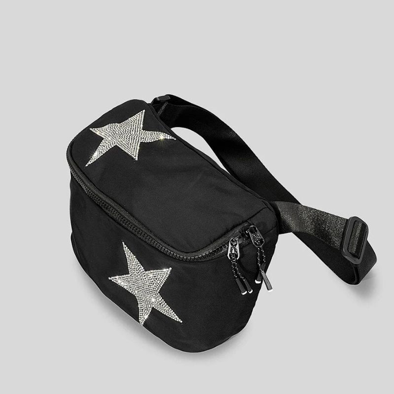 Casual Crossbodytassen Met Diamanten Sterrenpatroon Voor Dames Designer Canvas Schoudertassen Luxe - Groot Zwart