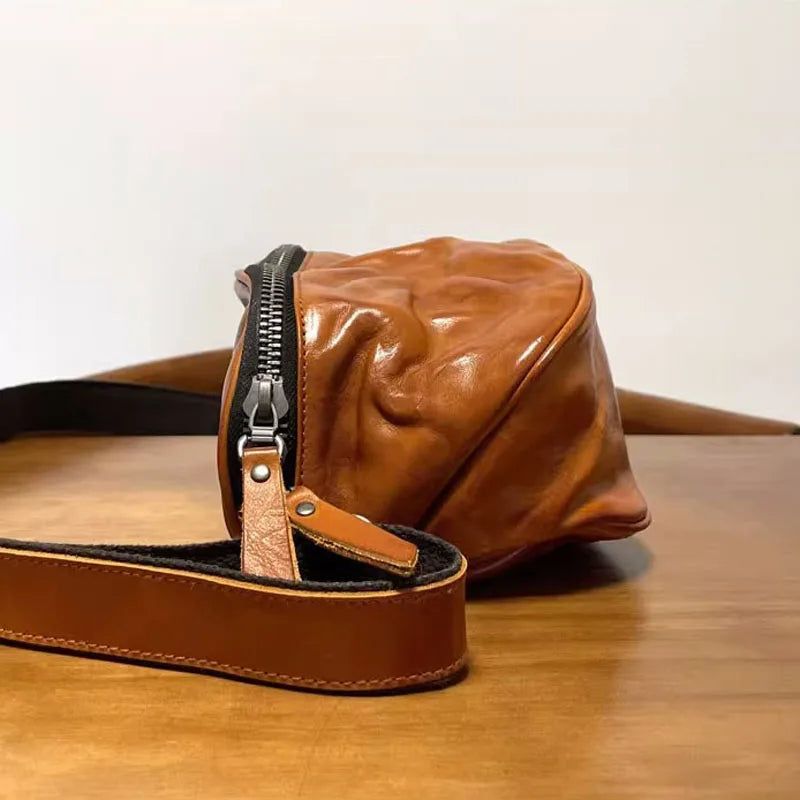 Crossbodytas Leren Zadeltas Voor Heren Rugzak Casual Plantaardig Gelooid Leer - Bruin