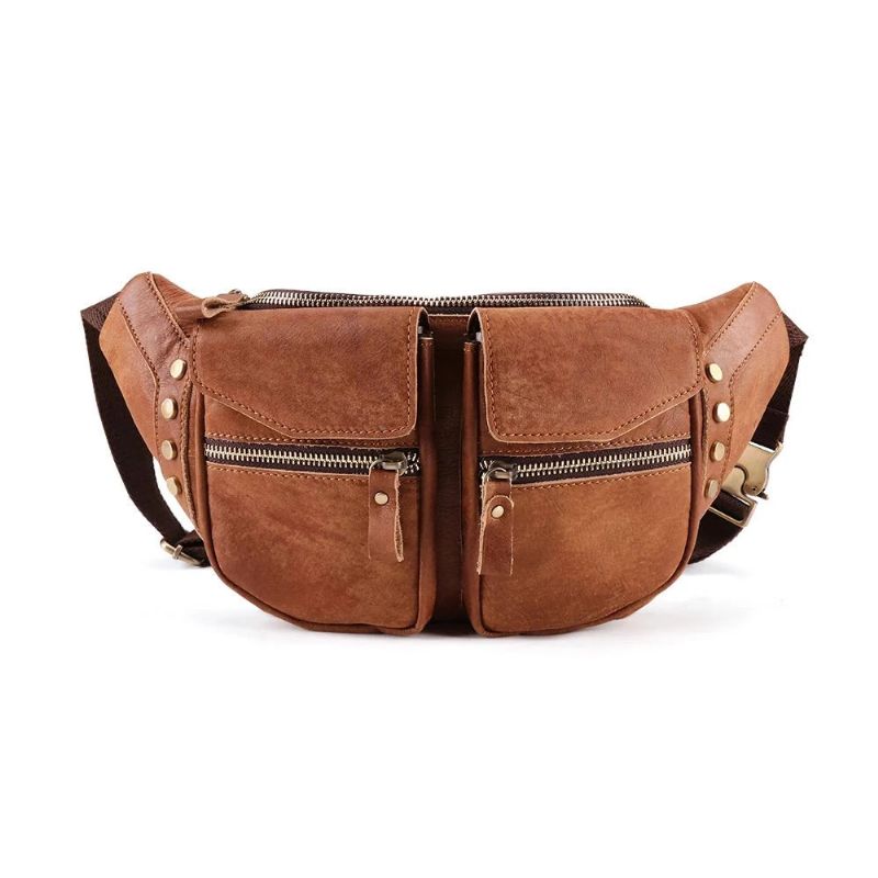 Echt Lederen Heren Messengertas Casual Crossbody Tas Handtas Mannelijke Reisschouderborsttas - Bruin