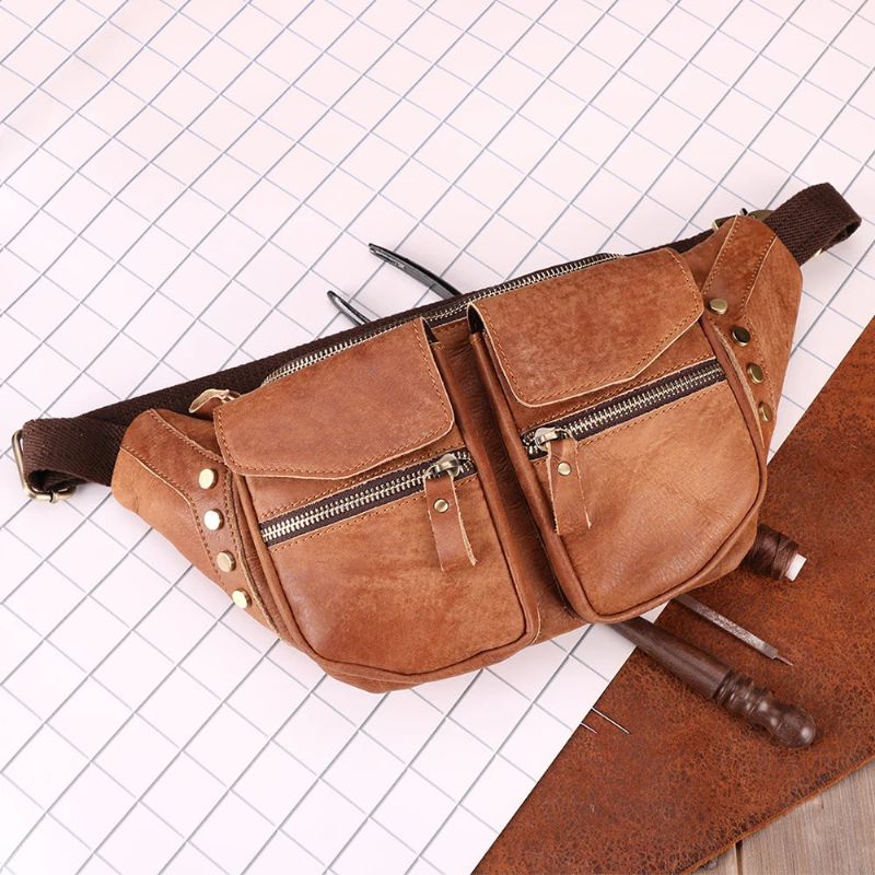 Echt Lederen Heren Messengertas Casual Crossbody Tas Handtas Mannelijke Reisschouderborsttas - Bruin