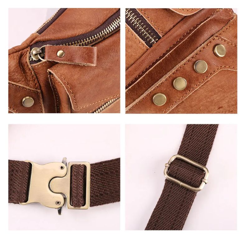 Echt Lederen Heren Messengertas Casual Crossbody Tas Handtas Mannelijke Reisschouderborsttas - Bruin