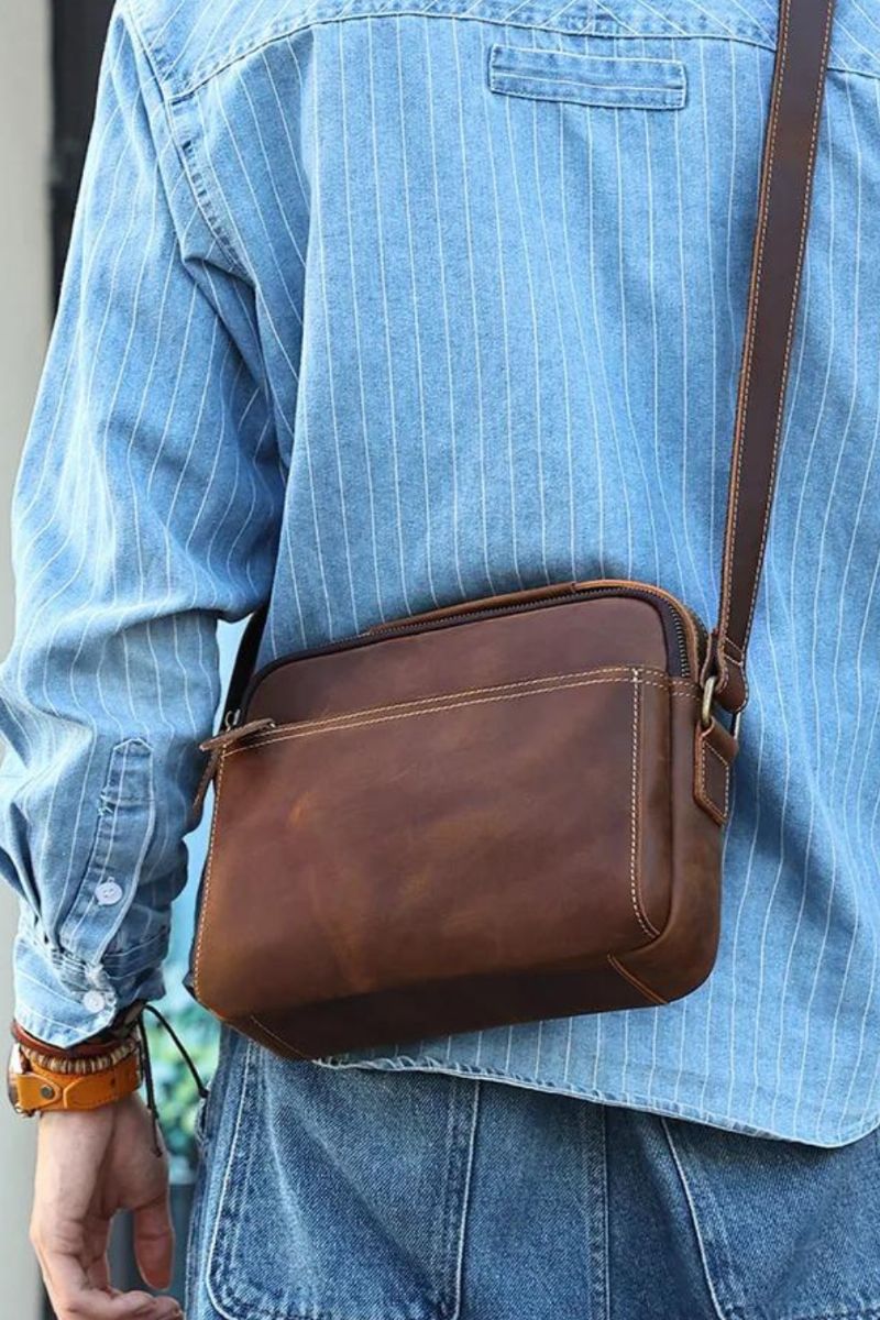 Echt Lederen Heren Schoudertas Vintage Messenger Bag Mini Crossbody Bag