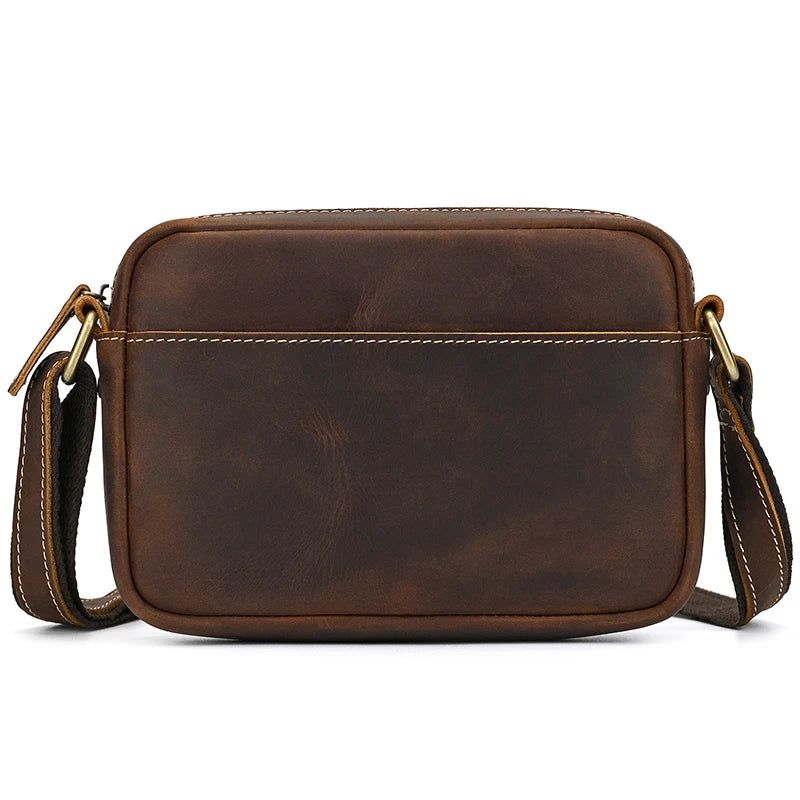 Echt Lederen Heren Schoudertas Vintage Messenger Bag Mini Crossbody Bag - Donkerbruin