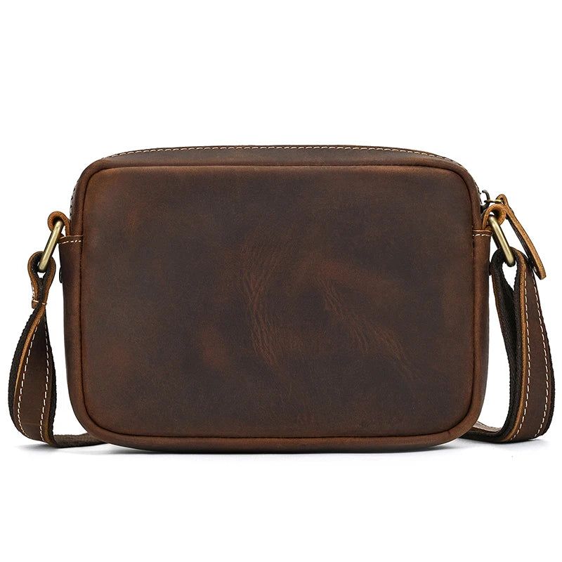 Echt Lederen Heren Schoudertas Vintage Messenger Bag Mini Crossbody Bag - Donkerbruin