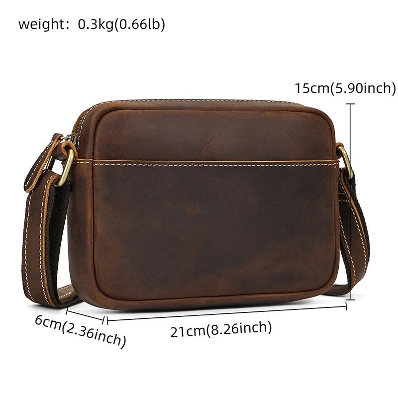 Echt Lederen Heren Schoudertas Vintage Messenger Bag Mini Crossbody Bag - Donkerbruin