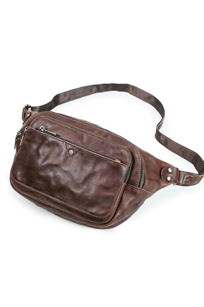 Echt Lederen Herenheuptas Luxe Casual Heuptas Mannelijke Crossbody Borsttas