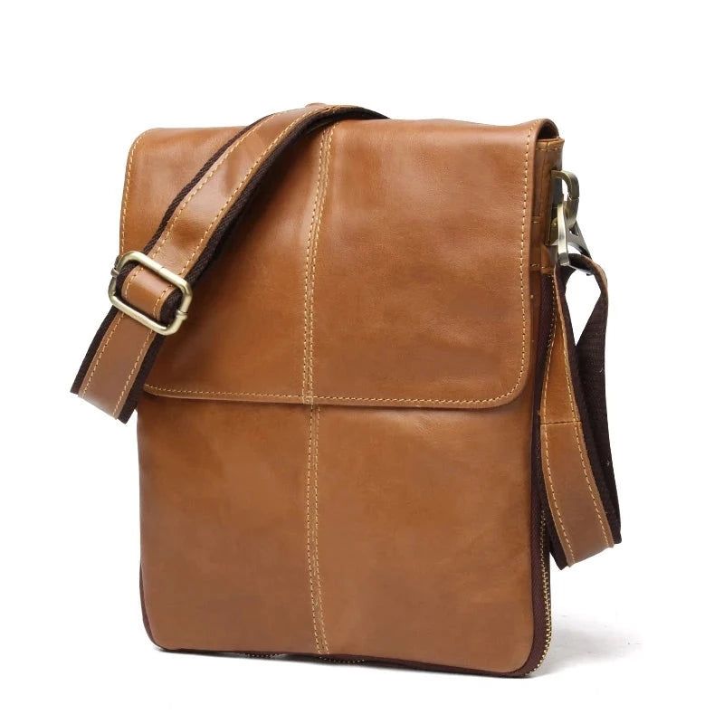 Echt Lederen Herentassen Mannelijke Flaptas Casual Schoudertas Crossbody Tas Handtassen - Geel