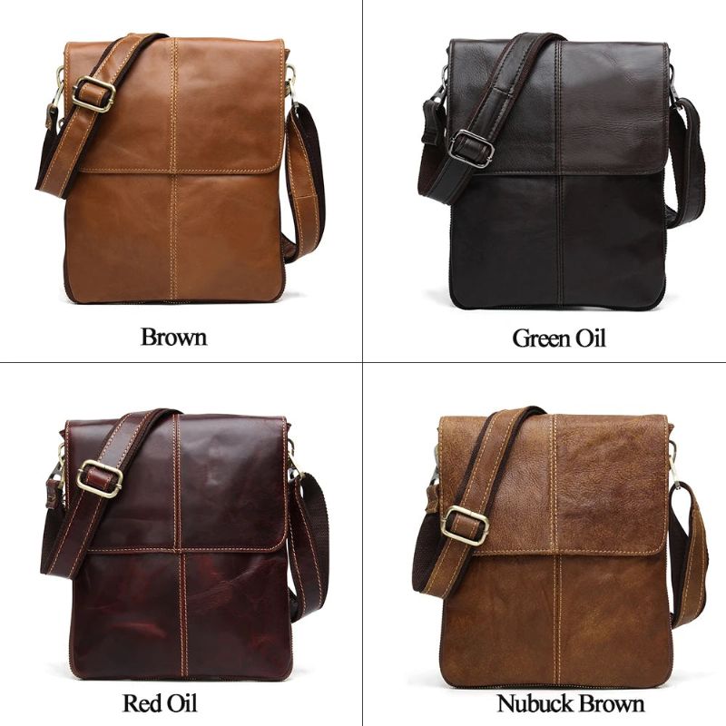 Echt Lederen Herentassen Mannelijke Flaptas Casual Schoudertas Crossbody Tas Handtassen - Geel