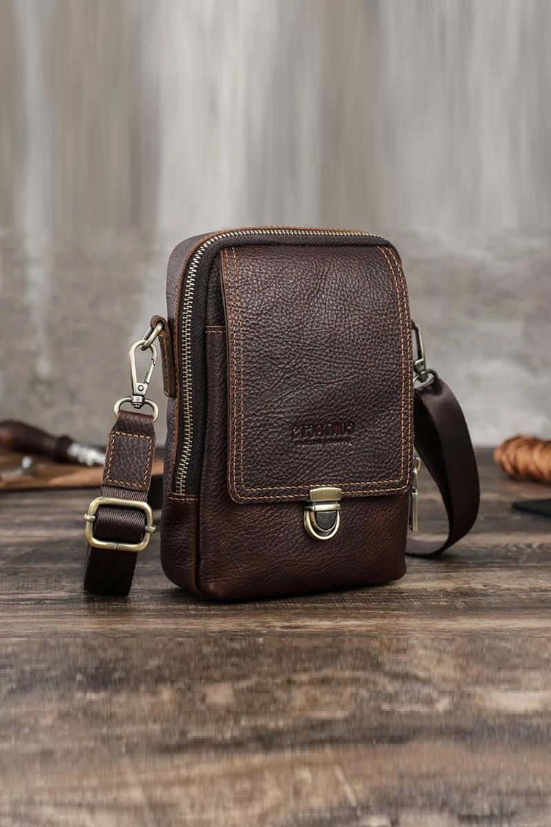 Echt Lederen Kleine Messengertas Voor Heren Casual Crossbody-schoudertas Met Reisheuptas