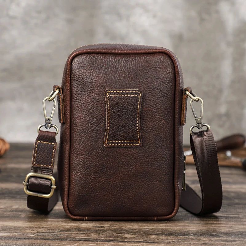 Echt Lederen Kleine Messengertas Voor Heren Casual Crossbody-schoudertas Met Reisheuptas - Koffie