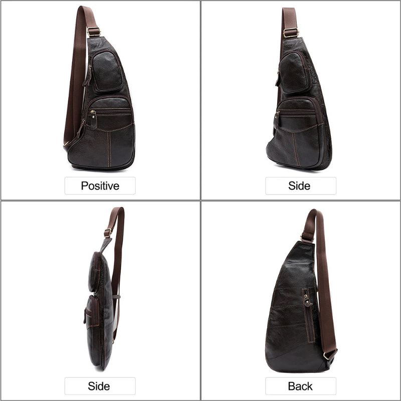 Echt Lederen Schoudertas Heren Sling Borsttas Multifunctionele Mobiele Telefoontassen Dagrugzak Crossbody Tas - Koffie