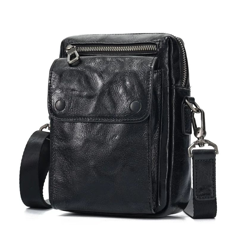 Echt Lederen Schoudertas Voor Heren Messenger Pack Handtas Crossbody Tas Herenportemonnee Sling Satchel Bag Zakenreizen - Zwart