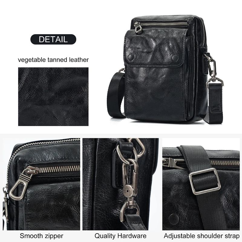 Echt Lederen Schoudertas Voor Heren Messenger Pack Handtas Crossbody Tas Herenportemonnee Sling Satchel Bag Zakenreizen - Zwart