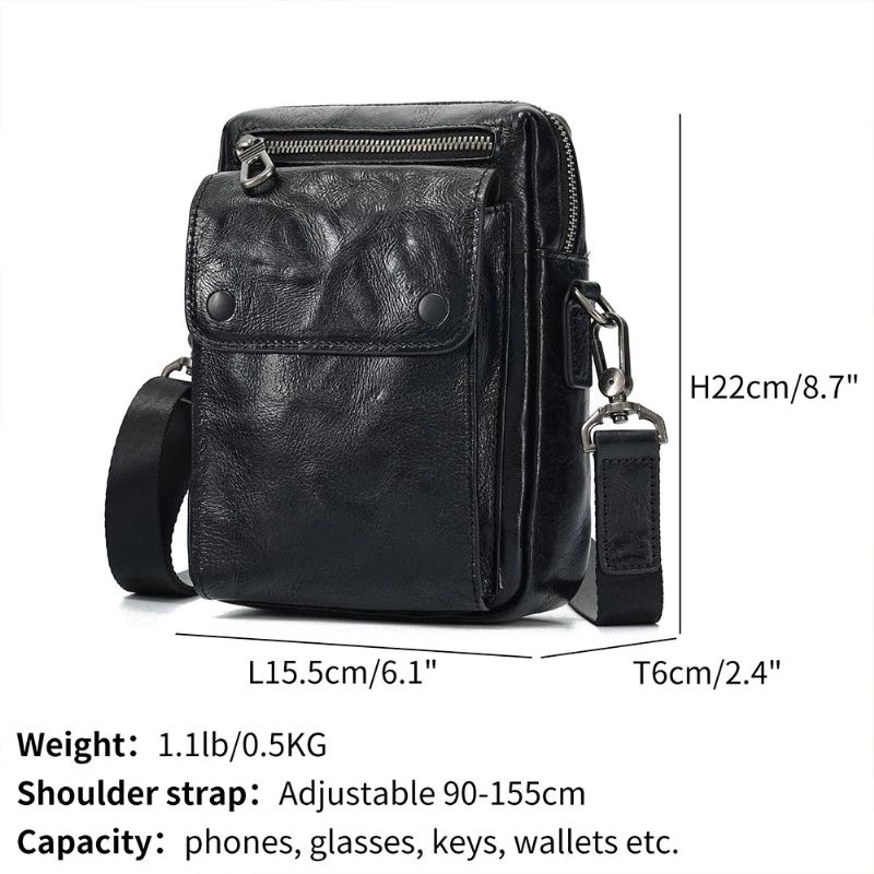 Echt Lederen Schoudertas Voor Heren Messenger Pack Handtas Crossbody Tas Herenportemonnee Sling Satchel Bag Zakenreizen - Zwart