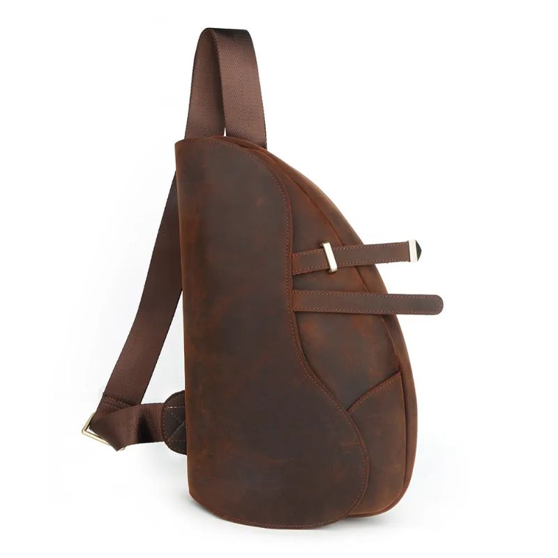 Echt Lederen Schoudertassen Voor Heren Borsttassen Multifunctionele Crossbodytas Vintage - Koffie