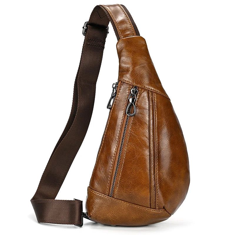 Echt Leer Heren Borsttas Leren Zomer Crossbody Tas Reizen Sling Schoudertassen Rijden Tassen - Bruin