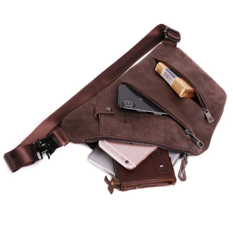 Echt Leer Heren Messenger Bag Casual Crossbody Tas Herenhandtas Borsttas Mannelijke Schoudertas - Zwart