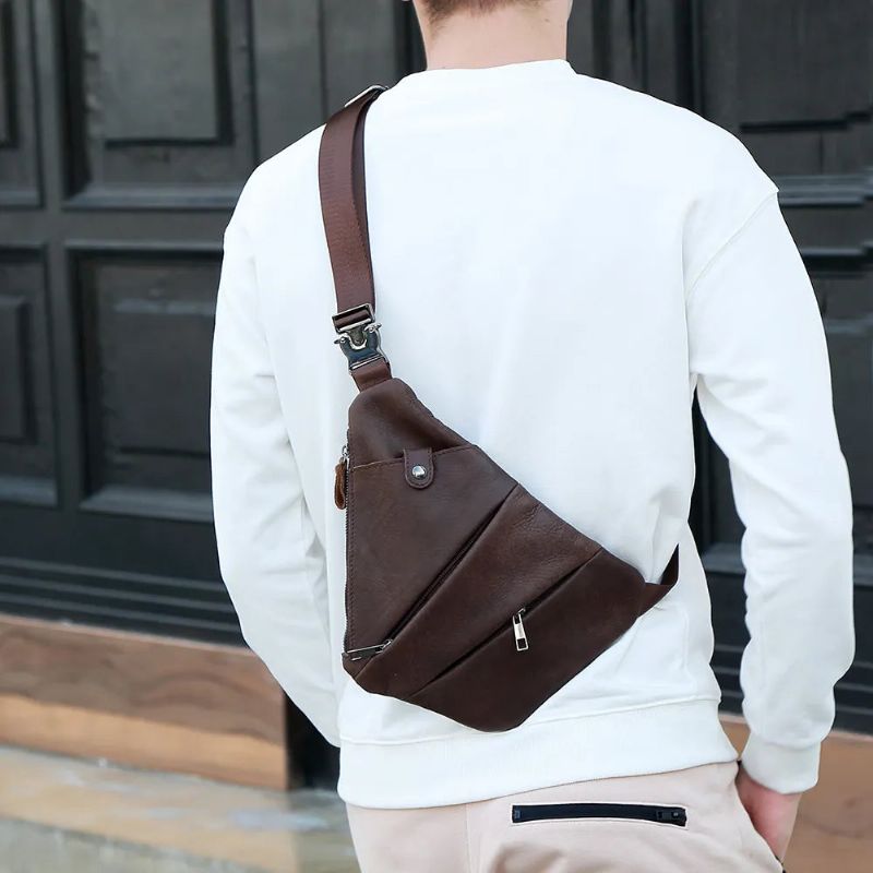 Echt Leer Heren Messenger Bag Casual Crossbody Tas Herenhandtas Borsttas Mannelijke Schoudertas - Zwart