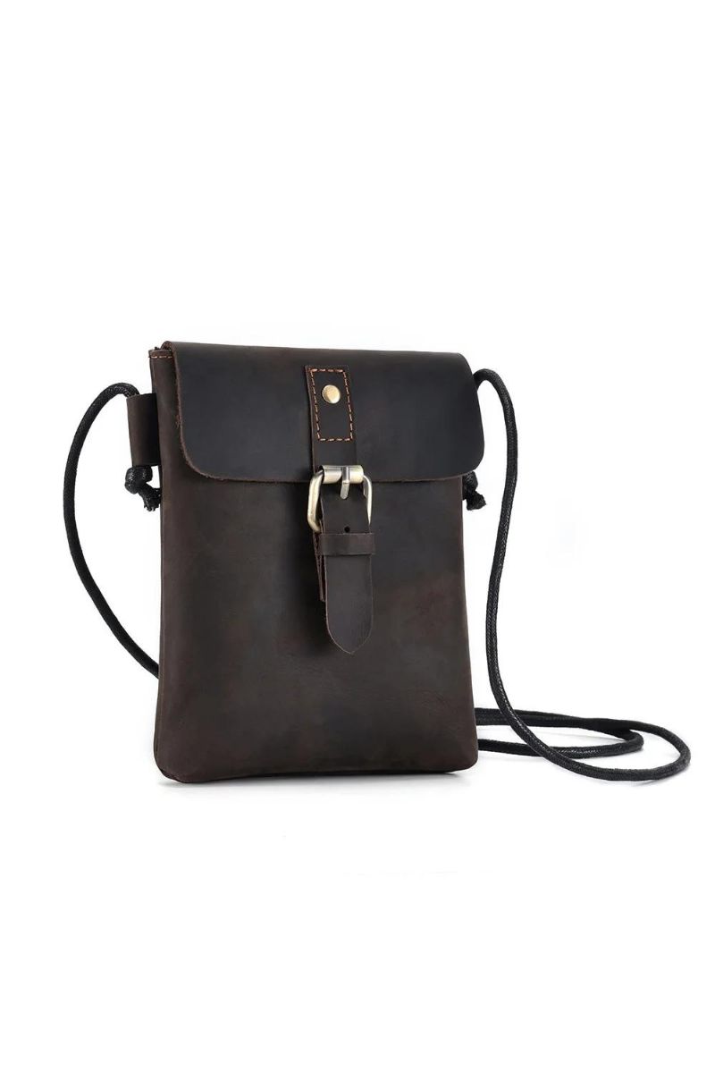 Echt Leer Heren Vintage Casual Messenger Bag Mini Lederen Schoudertas Crossbody