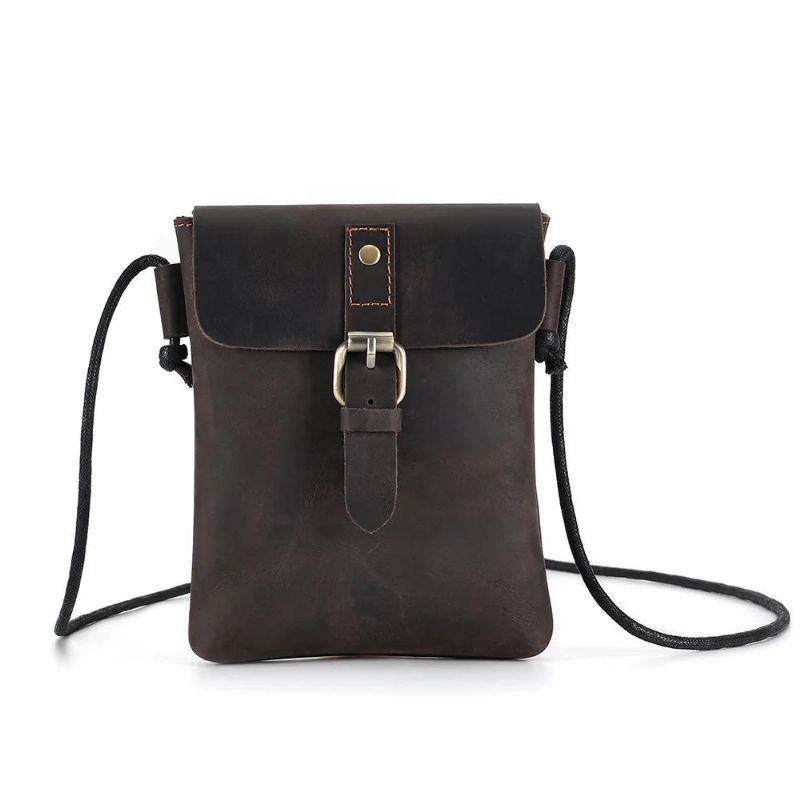 Echt Leer Heren Vintage Casual Messenger Bag Mini Lederen Schoudertas Crossbody - Koffie