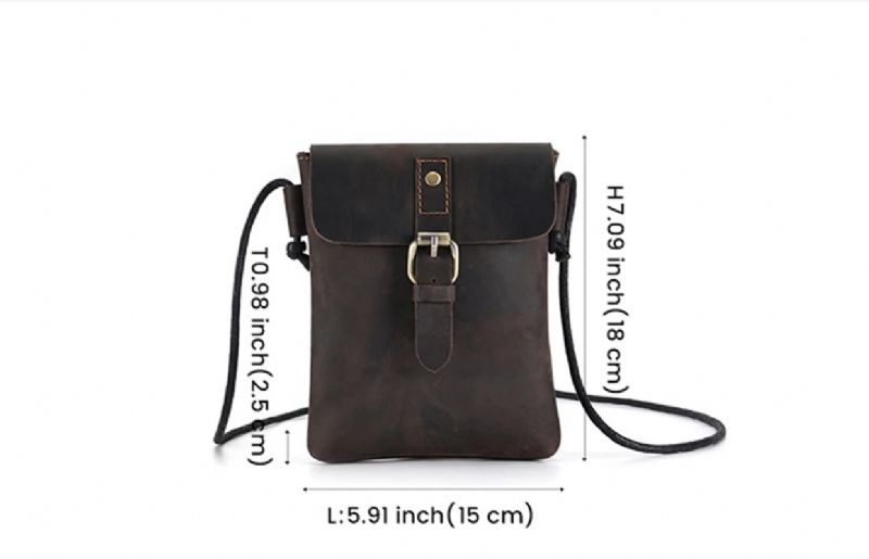 Echt Leer Heren Vintage Casual Messenger Bag Mini Lederen Schoudertas Crossbody - Koffie