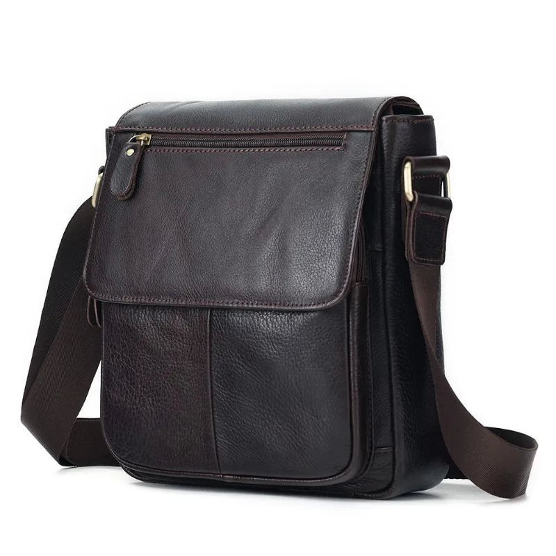 Echt Leer Heren Vintage Handtassen Flap Schoudertassen Casual Messenger Bags Crossbody Tas - Koffie