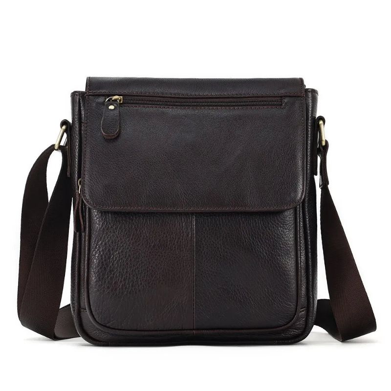 Echt Leer Heren Vintage Handtassen Flap Schoudertassen Casual Messenger Bags Crossbody Tas - Koffie