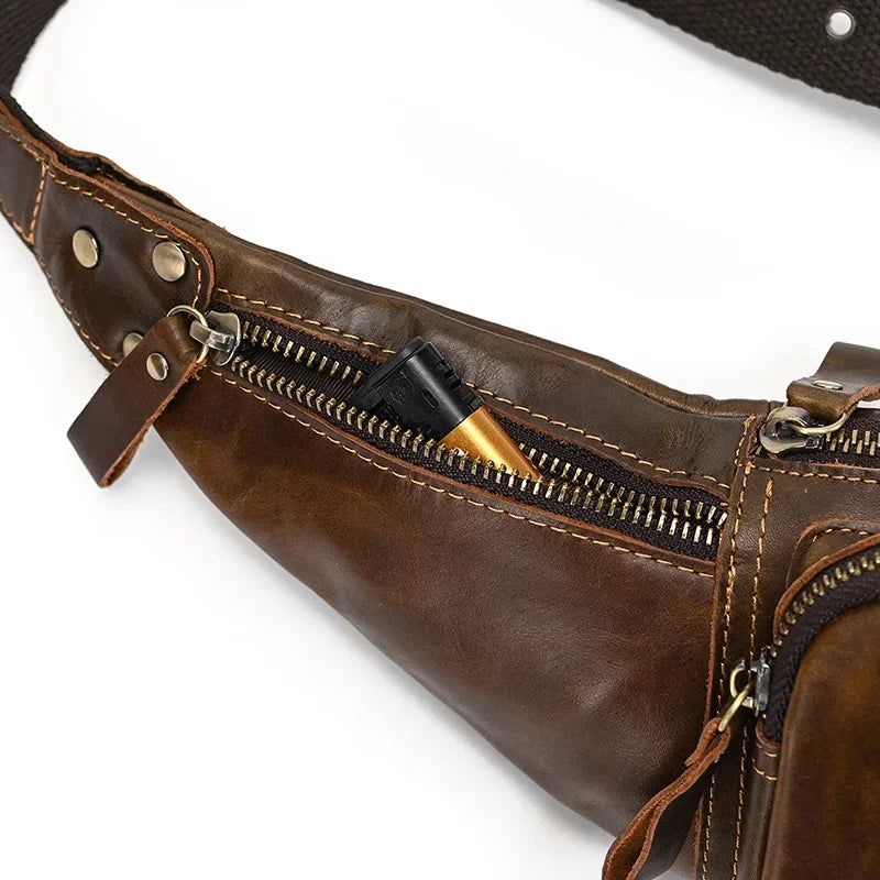 Echt Leren Heuptas Crossbodytas Voor Heren Casual Borsttas - Bruin