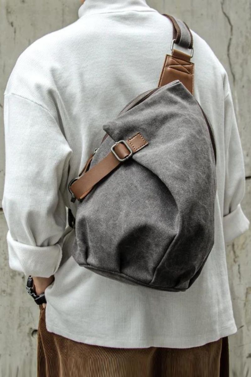 Heren Borsttas Canvas Sling Bag Rits Vrije Tijd Duurzame Crossbody Tas