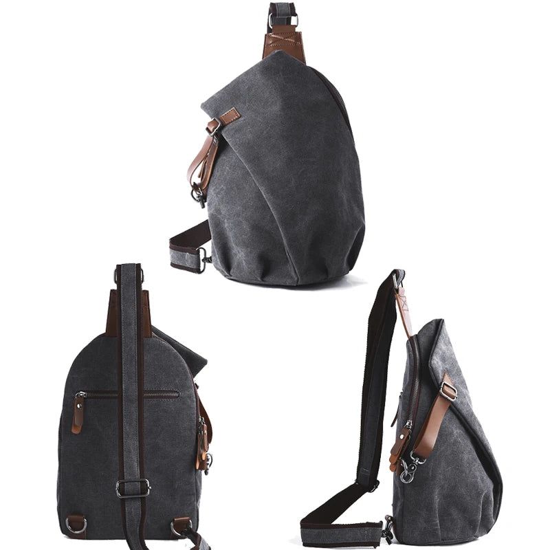 Heren Borsttas Canvas Sling Bag Rits Vrije Tijd Duurzame Crossbody Tas - Grijs