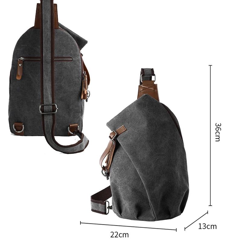 Heren Borsttas Canvas Sling Bag Rits Vrije Tijd Duurzame Crossbody Tas - Grijs