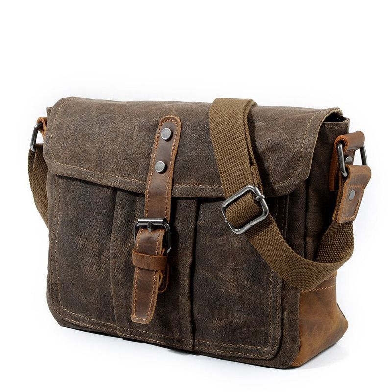 Heren Crossbodytassen Hoge Kwaliteit Vintage Schoudertas Casual Stevige Messenger Bag Waterdichte Schooltassen - Grijsgroen