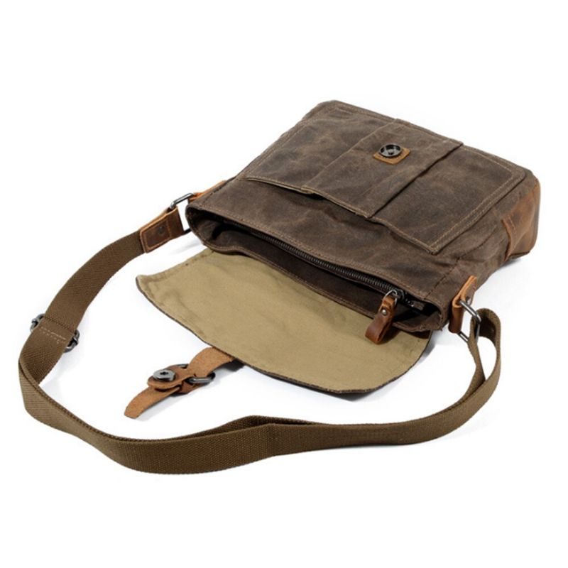 Heren Crossbodytassen Hoge Kwaliteit Vintage Schoudertas Casual Stevige Messenger Bag Waterdichte Schooltassen - Grijsgroen