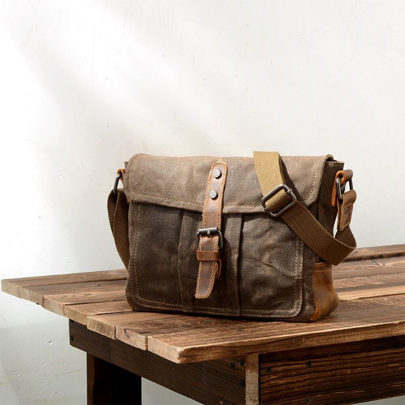 Heren Crossbodytassen Hoge Kwaliteit Vintage Schoudertas Casual Stevige Messenger Bag Waterdichte Schooltassen - Grijsgroen