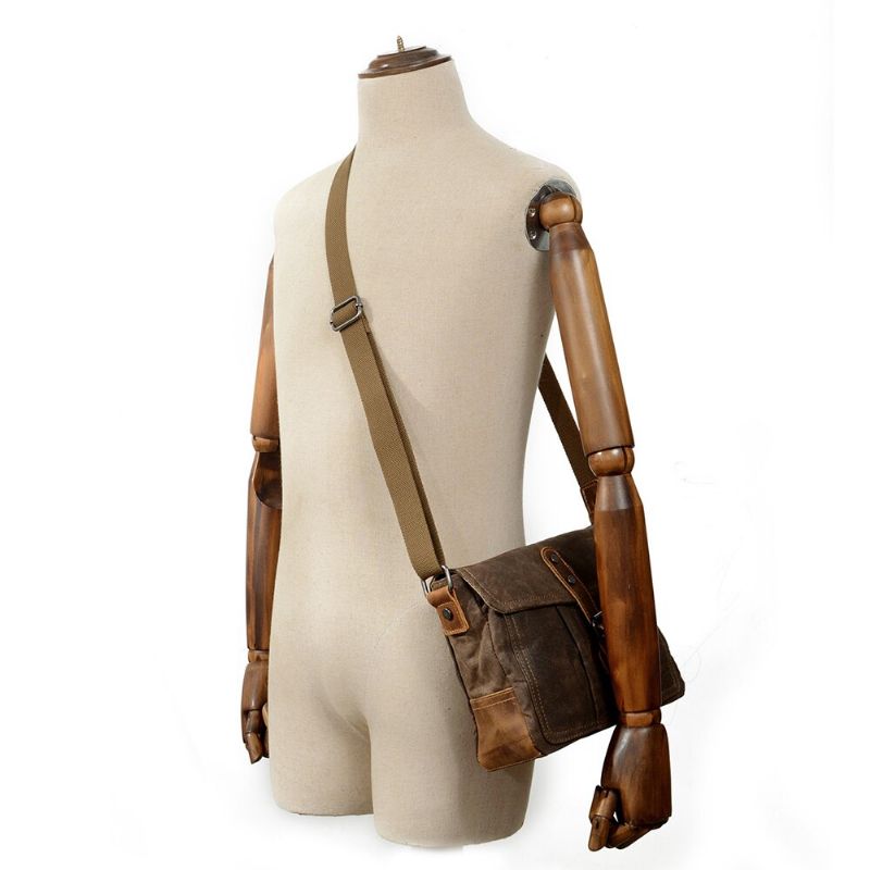 Heren Crossbodytassen Hoge Kwaliteit Vintage Schoudertas Casual Stevige Messenger Bag Waterdichte Schooltassen - Grijsgroen