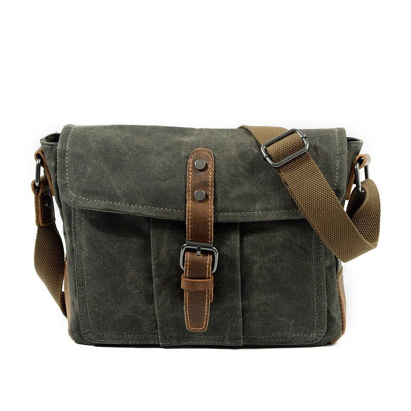 Heren Crossbodytassen Hoge Kwaliteit Vintage Schoudertas Casual Stevige Messenger Bag Waterdichte Schooltassen - Grijsgroen