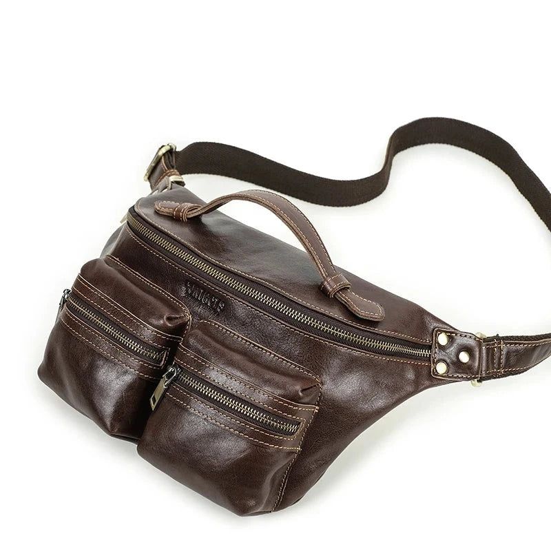 Heren Heuptas Reistas Van Echt Leer Pack Heupriem Tas Mannelijke Crossbody Borsttassen Handtas - Koffie