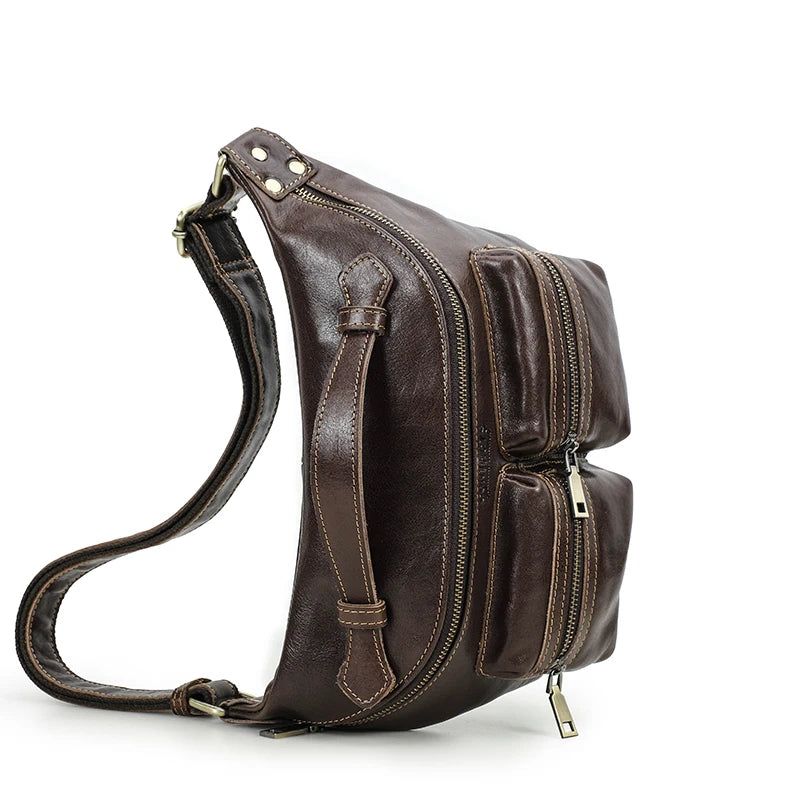 Heren Heuptas Reistas Van Echt Leer Pack Heupriem Tas Mannelijke Crossbody Borsttassen Handtas - Koffie