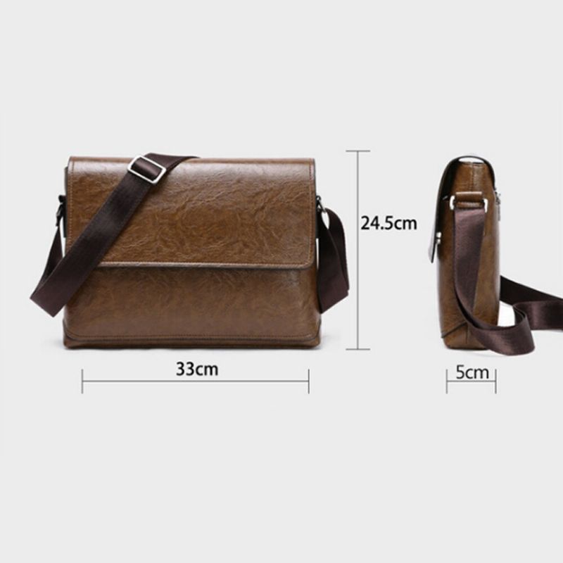 Heren Lederen Handtas Schoudertassen Mannelijk Zakelijk Casual Crossbody Tas Multifunctionele Stevige Messenger Bag Portemonnee - Lichtbruin